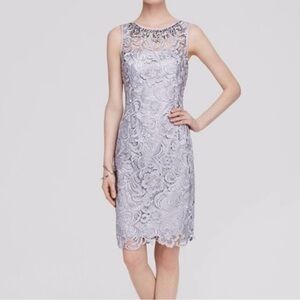 Adrianna Papell Silver Gray Jeweled Lace Dress Cocktail Party Dress size 22W